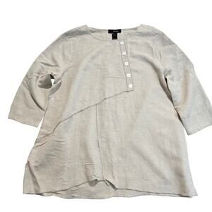 Ali Miles Linen Blend 3/4 Sleeve Lagenlook Tunic Top Size XL